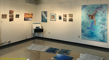 Installation view of Goodman monoprints and painting